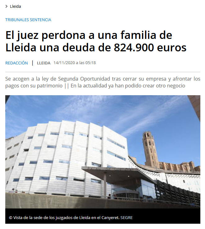 El juez perdona a una familia de Lleida una deuda de 824.900 euros